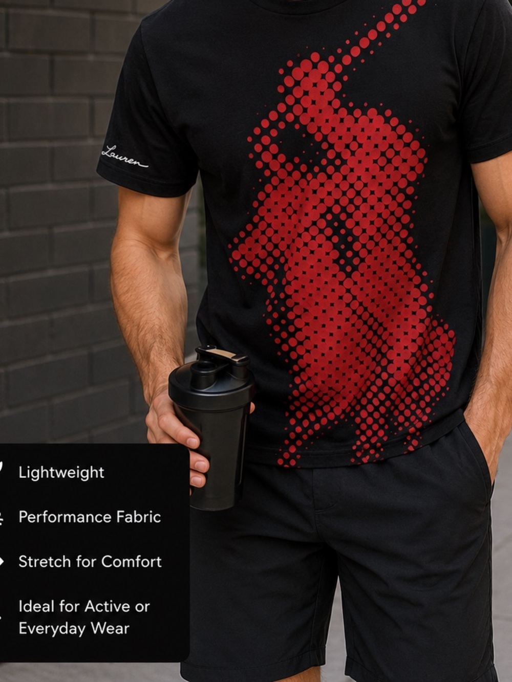 Polo by Ralph Lauren Performance Black Athletic Slim Tee with Red Dot Silhouette